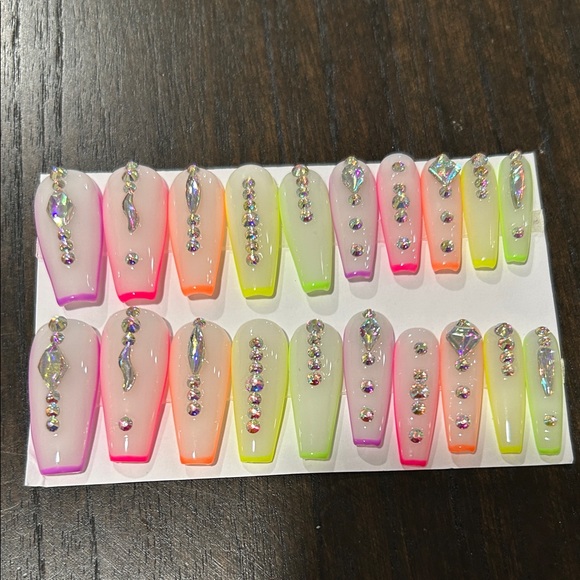 Colorful Rhinestone Embellished False Nails - Picture 3 of 4